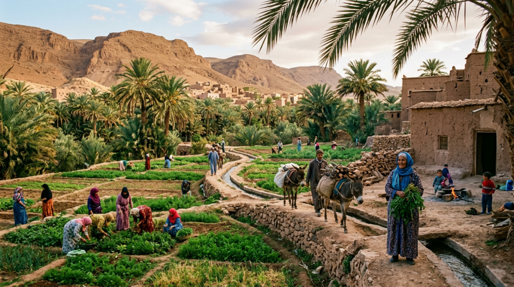 cultures et habitants dans une oasis